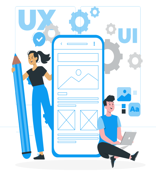 UI UX design services illustration showing user interface design and prototyping process